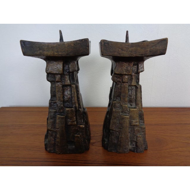 1960s Large Brutalist Bronze Candleholder, 1960s, Set of 2 For Sale - Image 5 of 16