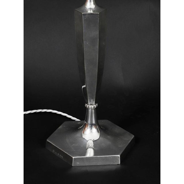 Metal Antique Art Deco Silver-Plated Twin Arm Table Lamp attributed to Elkington, 1920s For Sale - Image 7 of 11