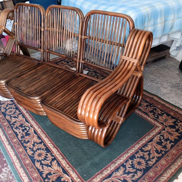 Brown 1950s MCM Rare Five Strand Rattan Furniture For Sale - Image 8 of 10