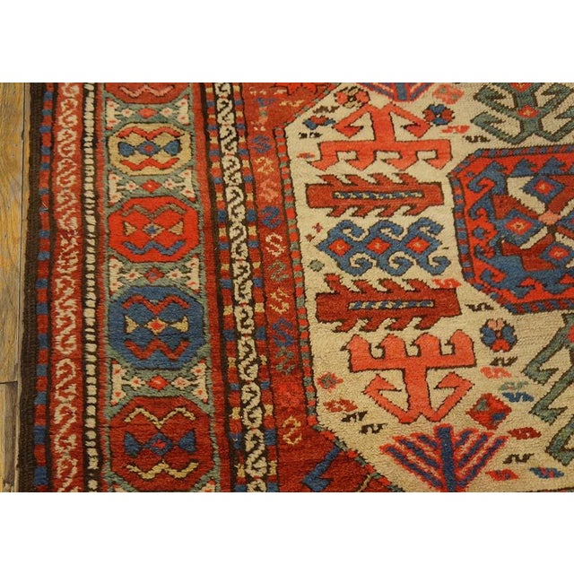 Exceptional Red Scarlet Color and Symmetrical Designs With Different Colors Antique Caucasian-Kazak Rug For Sale - Image 4 of 6