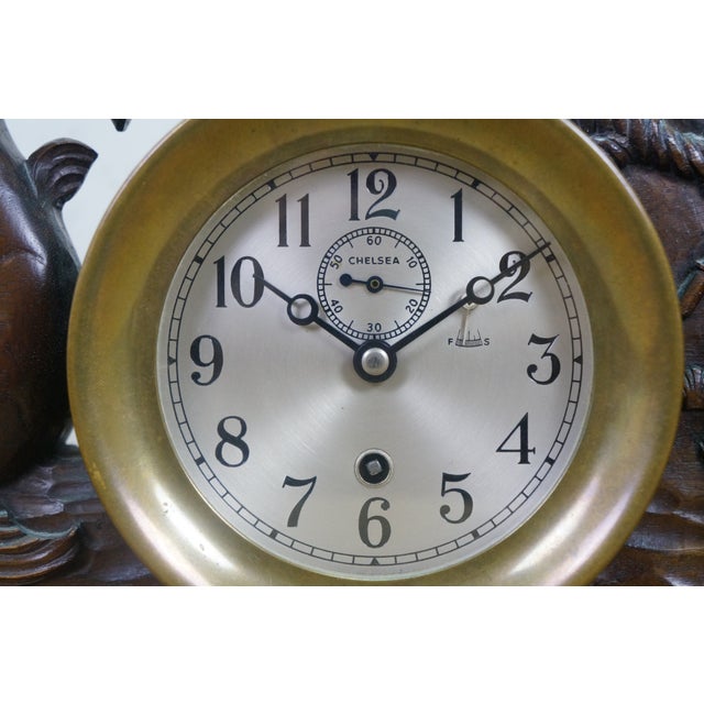 Mid 20th Century Rare Chelsea Carved Dolphin Nautical Maritime Ship Mantel Clock & Barometer 25" For Sale - Image 12 of 16