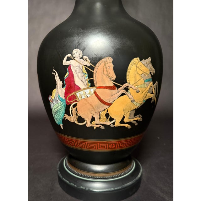 Early 20th Century Pair of French Neoclassical Black-Ground Porcelain Lamps Attributed to Samson For Sale - Image 4 of 9