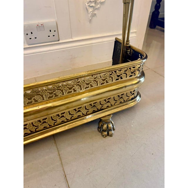 Antique Regency Brass Fender with Original Fire Irons, 1830 For Sale - Image 11 of 13