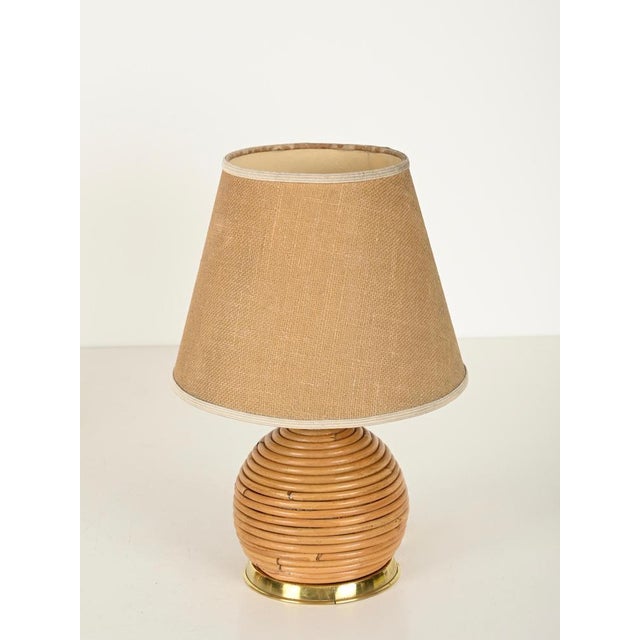 1970s Mid-Century Modern Table Lamps in Rattan and Brass from Vivai Del Sud, Italy, 1970, Set of 2 For Sale - Image 5 of 14