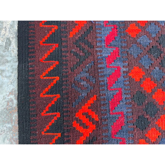 1990s Vintage Afghan Handmade Kilim Rug, 2'8 X 5'5 Ft, Maimana Wool Flat Weave Tribal Runner Carpet For Sale - Image 5 of 8