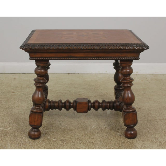 Age: Approx: 20 Years Old Details: Carved Borders Nice Turned Legs & Stretcher Bases English Style Nice Inlaid Tops Would...