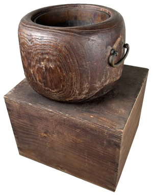 Antique Hibachi with Wooden Box, Japan, 1920s, Set of 2