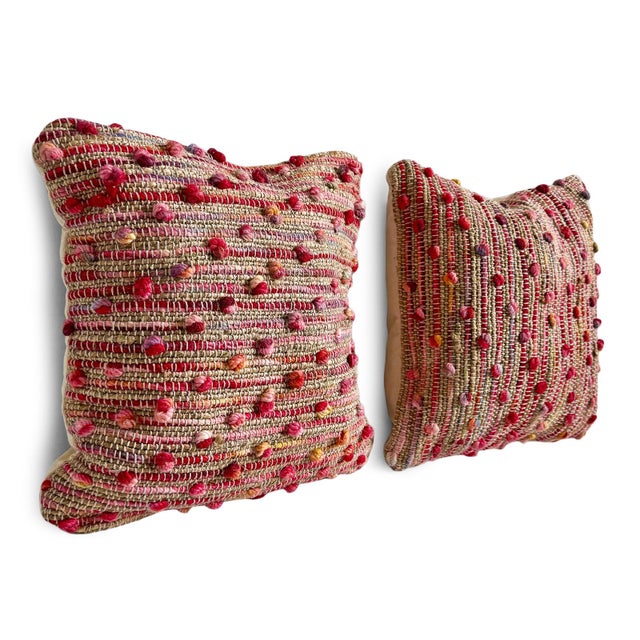 2020s Jute Pom-Pom Pink & Tan Boho Chic Pillow For Sale - Image 5 of 5