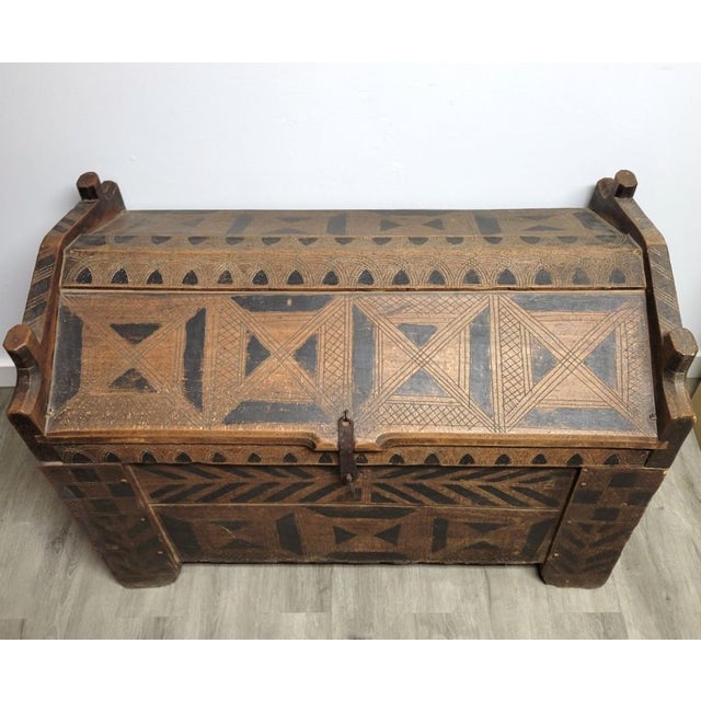 Farmhouse Mid-19th Century Carpathian Folk Art Dowry Chest With Peaked Lid For Sale - Image 3 of 12