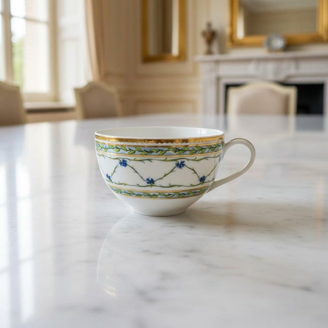 Ceramic Raynaud Limoges Allee Royale Teacup-France-Fine Porcelain-Gold-Blue Floral-China For Sale - Image 7 of 11