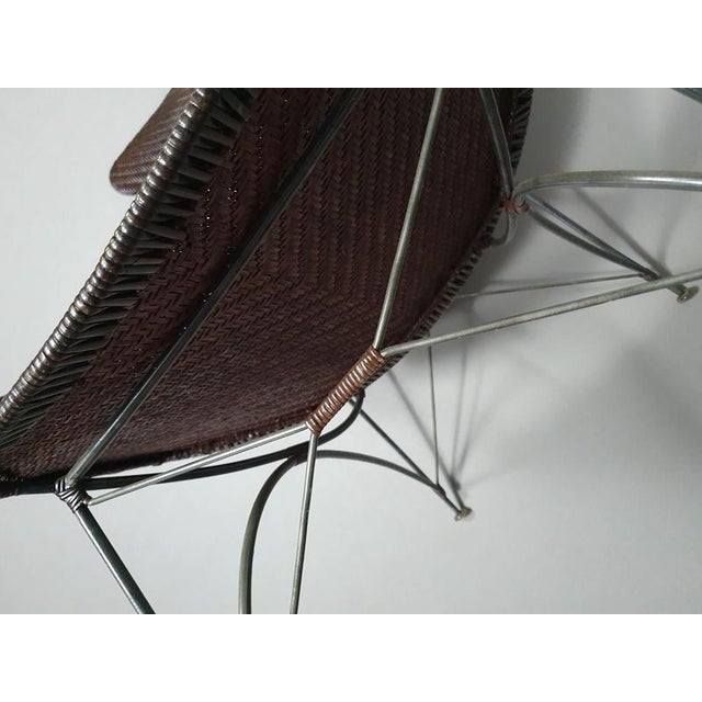 Black Brown Rattan and Metal Lounge Chair by Yuzuru Yamakawa, 1980s For Sale - Image 8 of 11