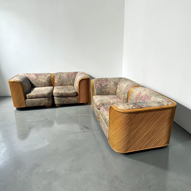 Tan Vintage Pencil Reed Modular Love Seats - a Pair For Sale - Image 8 of 11