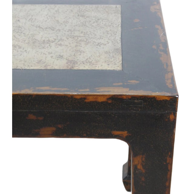 Marble Top Square and Distressed Black Vintage Accent or Side Table, 25"h For Sale - Image 4 of 6