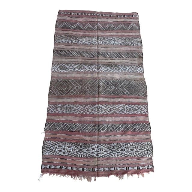 1980s Moroccan Kilim Vintage Rug - 4'11" X 9'0" Ft For Sale