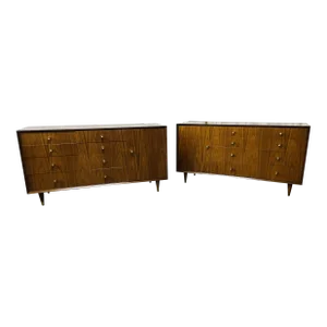 Pair of Mid Century Modern Chests, Dressers Bedside Stands, Opposing, Refinished