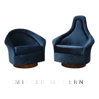 1960s Walnut Tilt Swivel Lounge Chairs by Adrian Pearsall - A Pair For Sale