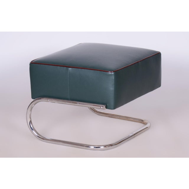 Metal Czech Bauhaus Ottoman in Chrome, Steel and Leather by R Slezák for Slezak Factories, 1930s For Sale - Image 7 of 7