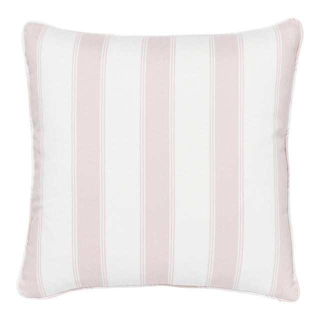Schumacher X Veere Grenney Rafe Stripe 20" Pillow in Pink & White For Sale