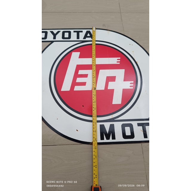 Antique White Vintage Toyota Motor Sign Advertising 2026 Reproduction 1.3mm Steel Teq Japanese Logo For Sale - Image 8 of 10
