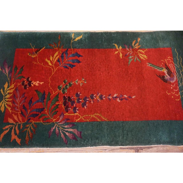 Art Deco Wonderful Red Color and Unique Floral Antique Chinese Art Deco Rug For Sale - Image 3 of 12