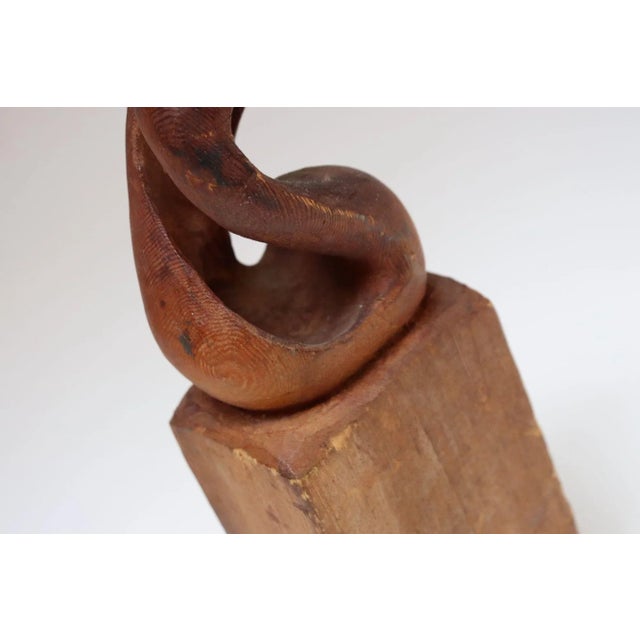 Small Vintage Handcarved Modernist Organic Form Wooden Sculpture on Base Signed For Sale - Image 13 of 17