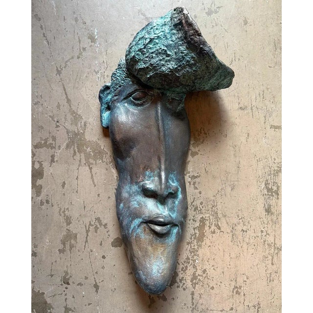 Vintage Boho Patinated Bronze Bust Wall Sculpture For Sale - Image 4 of 8