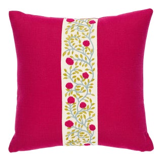 Schumacher Ashoka 18" Pillow in Magenta & Leaf For Sale