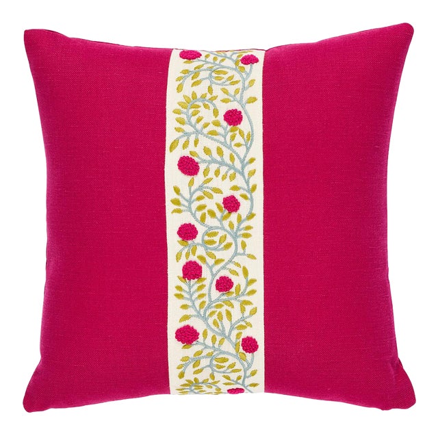 Schumacher Ashoka 18" Pillow in Magenta & Leaf For Sale