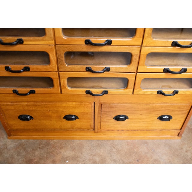 Brown Triple Haberdasher's Cabinet With Glass-Fronted Drawers From England For Sale - Image 8 of 14