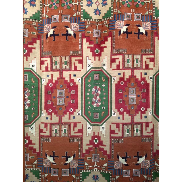 19th Century Vintage Persian Tehran Area Rug, Hand-Knotted Wool & Silk, Allover Geometric Pattern, Red & Green, 7x10 For Sale - Image 5 of 7