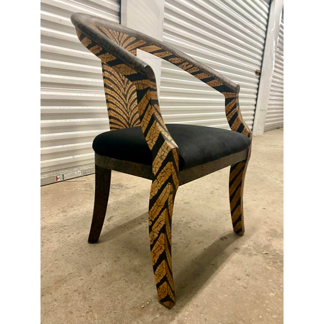 Wood 80s Sculptural Armchairs With Zebra Patterned Wood Frames and Black Suede Upholstery a Pair . For Sale - Image 7 of 12