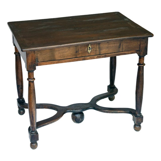 18th Cen.,French Louis XIII Style Walnut Side Table With Curving X-Form Stretcher For Sale