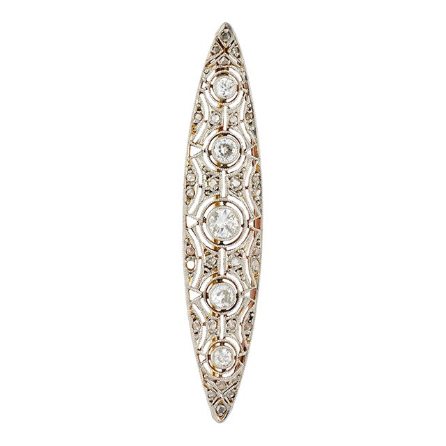 1910s Edwardian Diamond 18k Yellow Gold Brooch For Sale