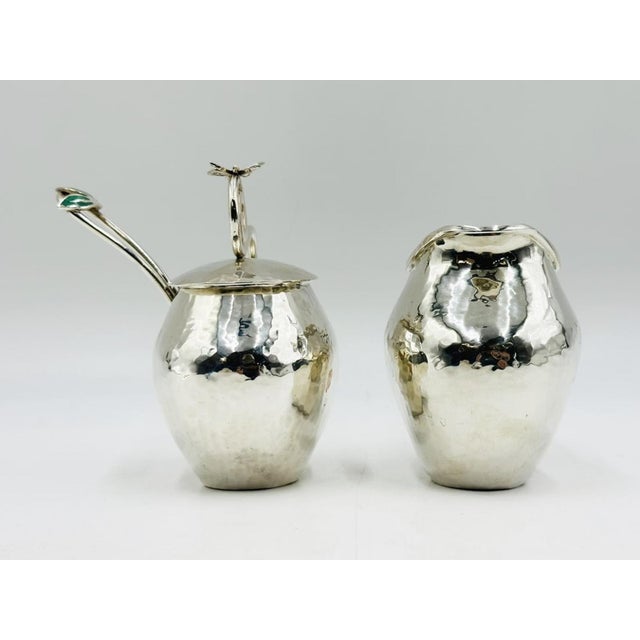 Metal Vintage Emilia Castillo Taxco Creamer Pitcher, Covered Sugar Bowl & Spoon For Sale - Image 7 of 18