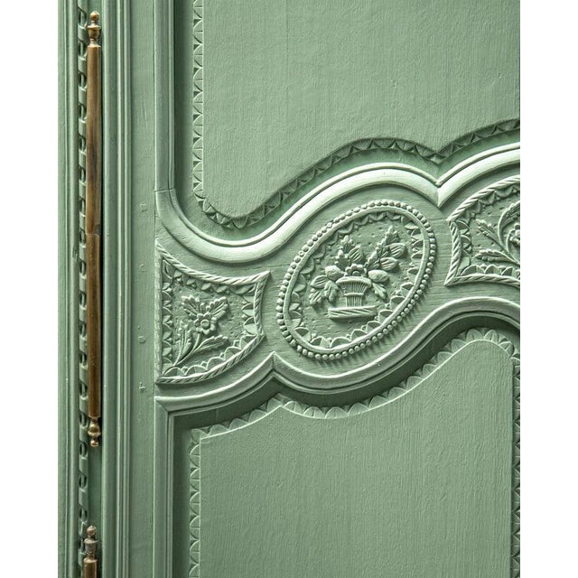 Green Early 19th Century French Pistache Green Marriage Armoire For Sale - Image 8 of 17