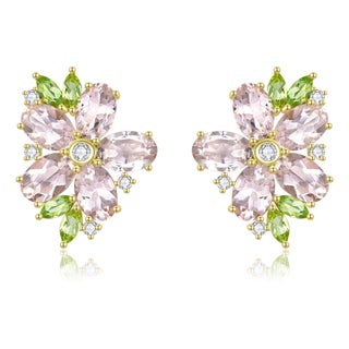 Nina Zhou 5.19ctw Morganite, Peridot, and Diamond Blossom Earrings For Sale