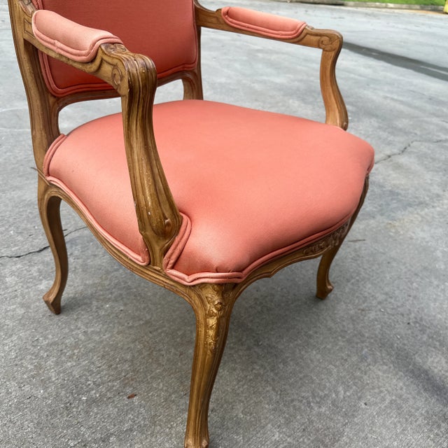 1970s Vintage Salmon Colored Cushions Wooden Chair For Sale In Atlanta - Image 6 of 9