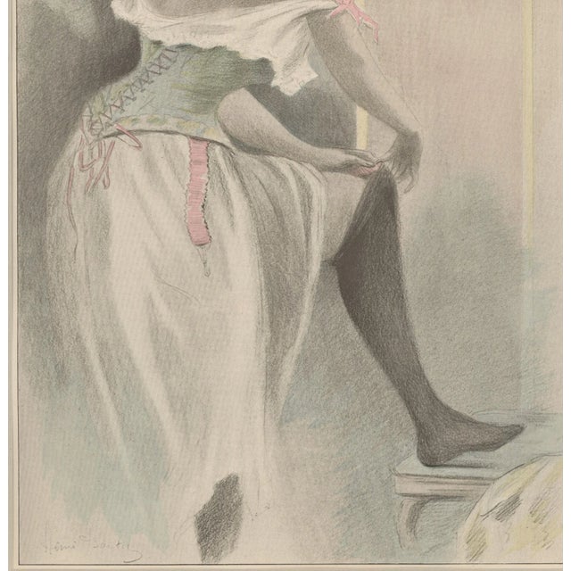 1899 Art Nouveau Chromolithograph-Woman & Corset, Matted For Sale - Image 4 of 6