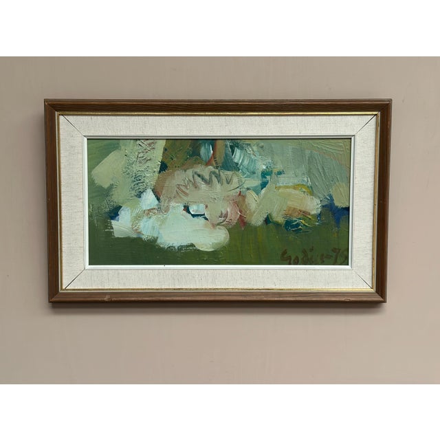 Mid-Century Modern Ragnar Godin, Composition in Green, 1975, Oil on Panel, Framed For Sale - Image 3 of 16