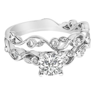 14K White Gold Lab Grown Diamond 1.0 Cttw Vintage Style Engagement Ring and Band Set - Ring - Size 6 For Sale