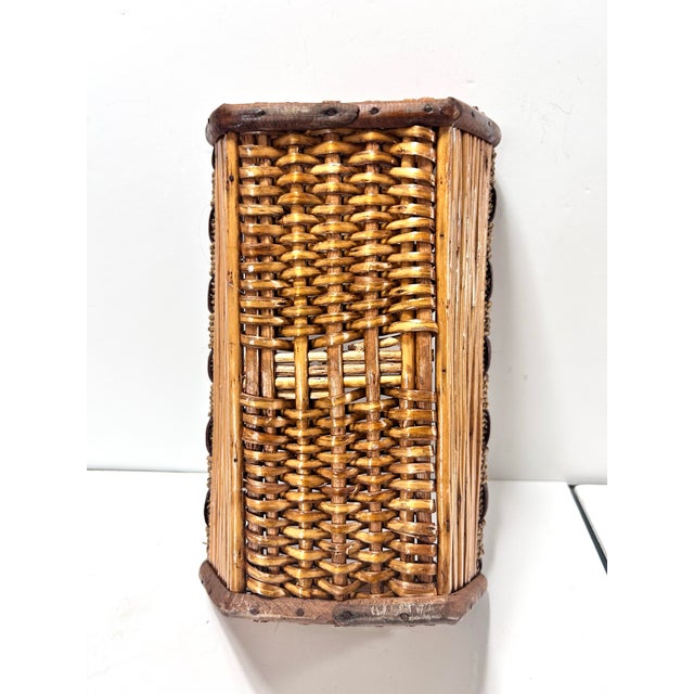Brown Vintage Rattan & Woven Reed Rectangular Basket – Coastal, Boho, Organic Modern Storage For Sale - Image 8 of 12