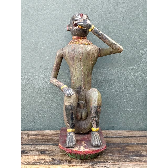 Vintage Painted Wood Monkey Sculpture For Sale - Image 4 of 14