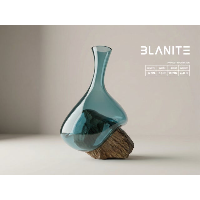 Contemporary Handblown Crystal Vase With Natural Gobi Desert Stone – Sculptural Flower Vase For Sale - Image 3 of 6