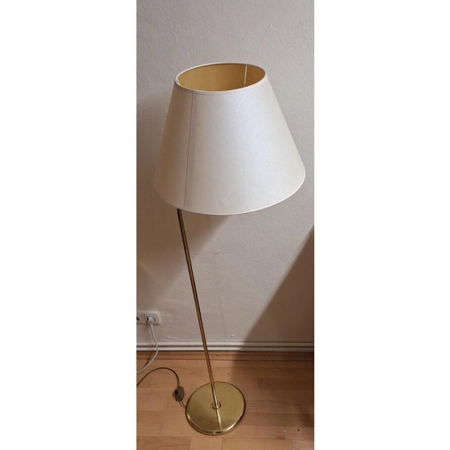 Vintage Floor Lamp with Brass Frame and Cream-Colored Fabric Shade, 1980s For Sale - Image 6 of 7