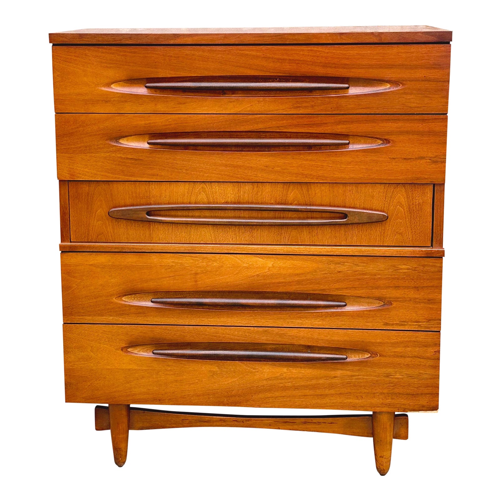 1960s Vintage Mid Century Modern 5Drawer Tallboy Dresser by Ward