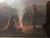Evening in the Puszta, campfire, horses, charming atmosphere, beautiful night painting! Oil on cardboard, approx. 39.6 x...