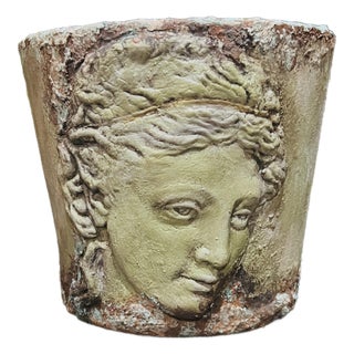 Italian Terracotta Italian Clay Old World Handmade Classic Face Planter | Classical Garden Pot Home Decor Planter For Sale