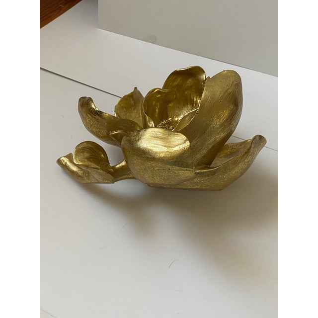 Decorative Gold Tone Magnolia Flower For Sale - Image 9 of 10