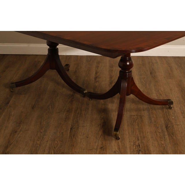 Regency Style Banded Mahogany Double Pedestal Dining Table With 2 Leaves For Sale - Image 4 of 18