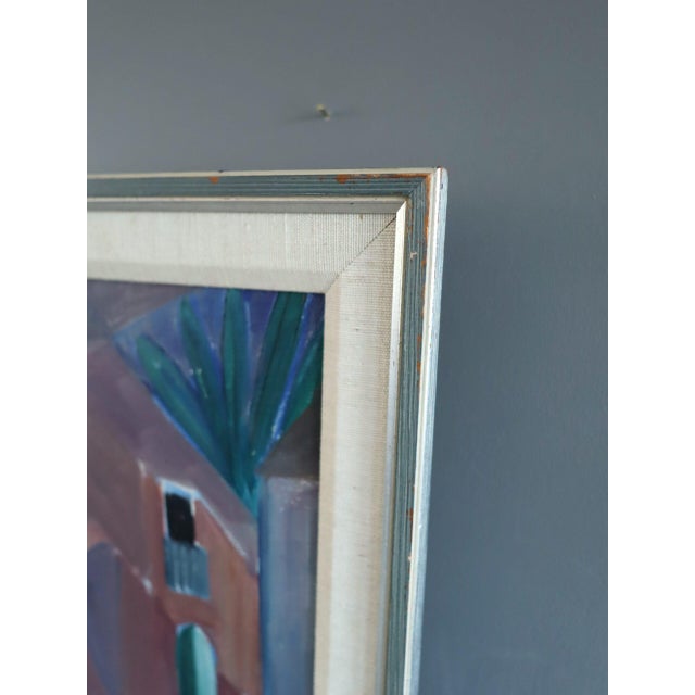 Mid-Century Modern 'Cubist Street' Swedish Original Geometric Street Scene Oil Painting - Framed For Sale - Image 6 of 10